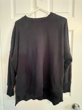 Aerie Black Textured Oversized Crewneck Sweatshirt size Medium